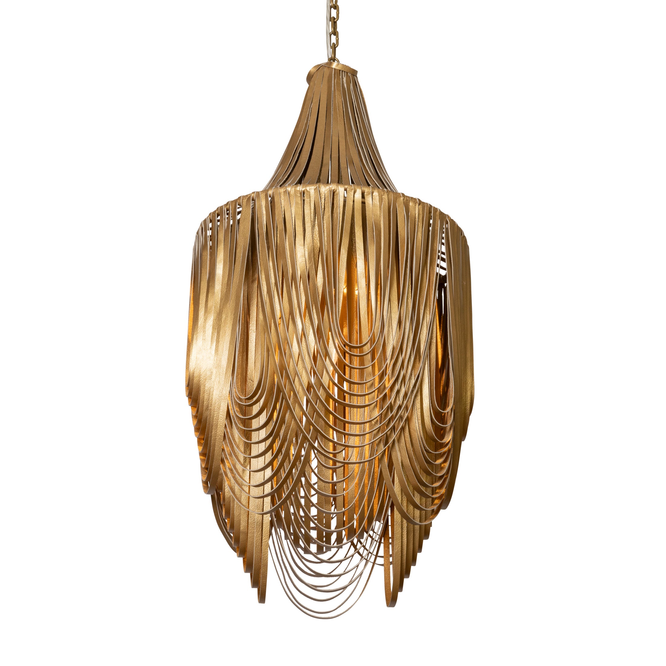 Small Round Whisper with Crown Leather Chandelier in Metallic Leather