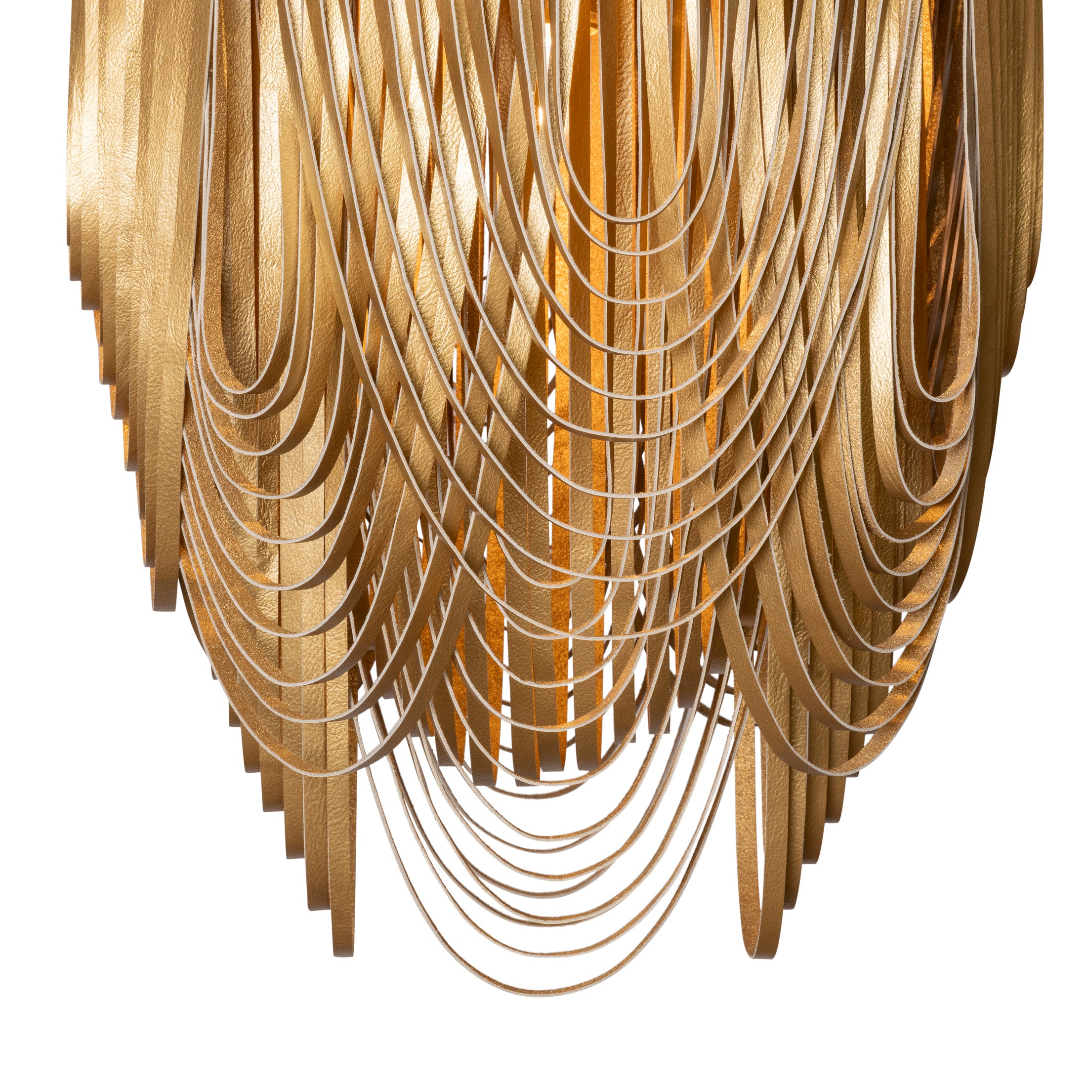 Small Round Whisper with Crown Leather Chandelier in Metallic Leather