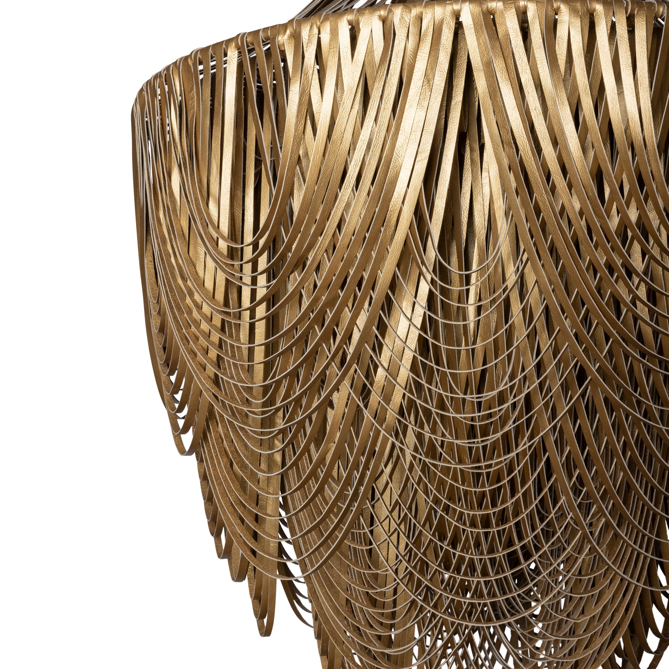 Extra Large Round Whisper with Crown Leather Chandelier in Metallic Leather