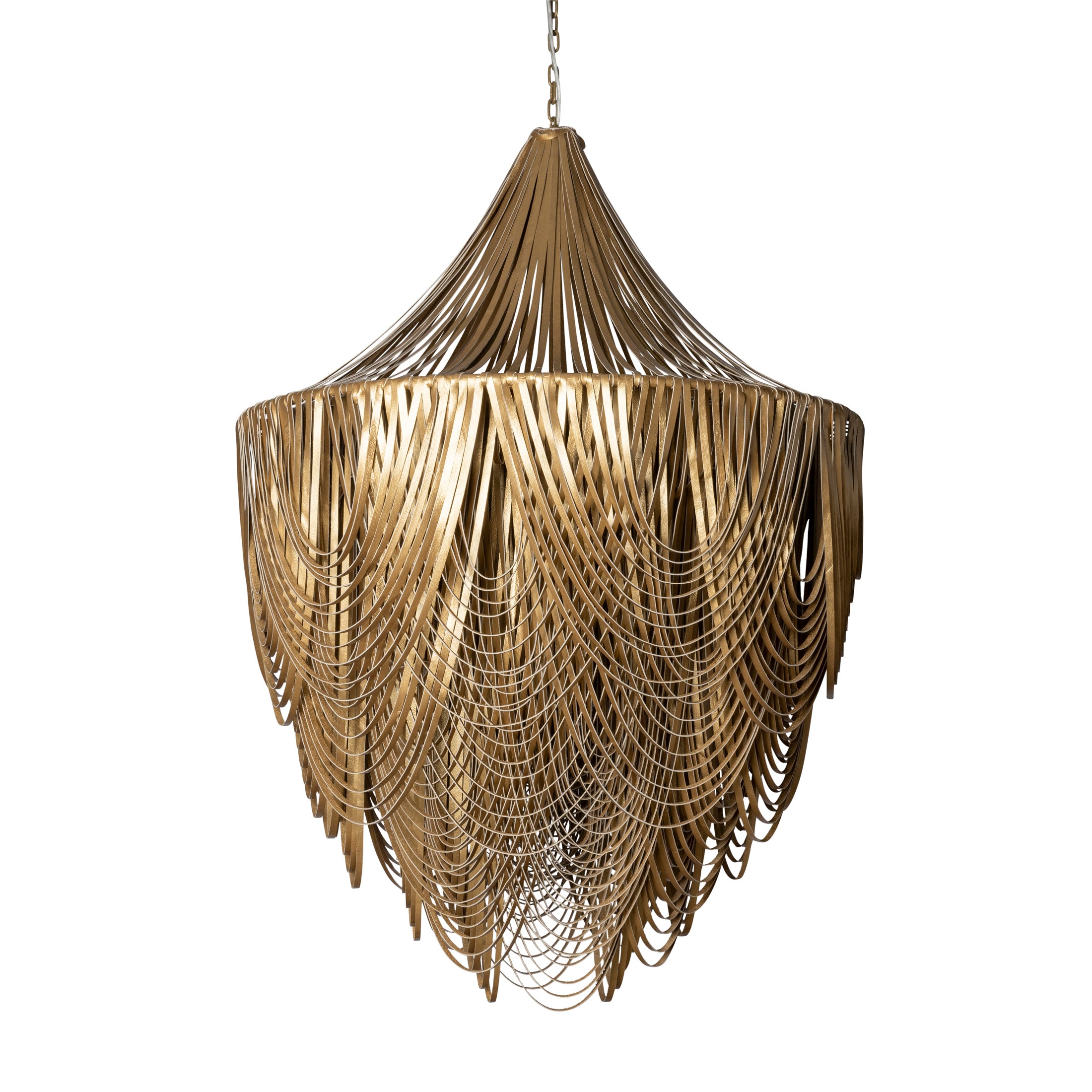 Extra Large Round Whisper with Crown Leather Chandelier in Metallic Leather
