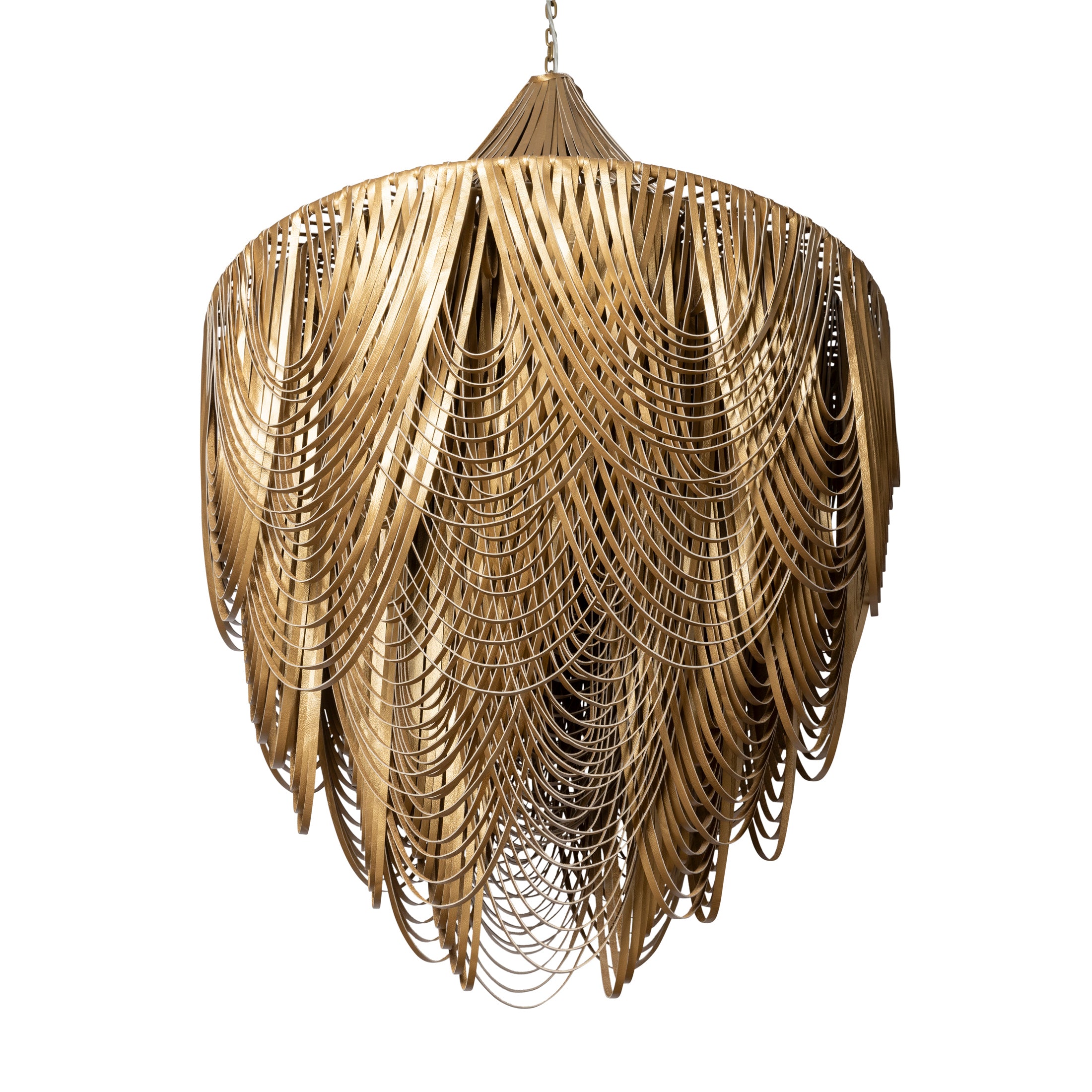 Extra Large Round Whisper with Crown Leather Chandelier in Metallic Leather