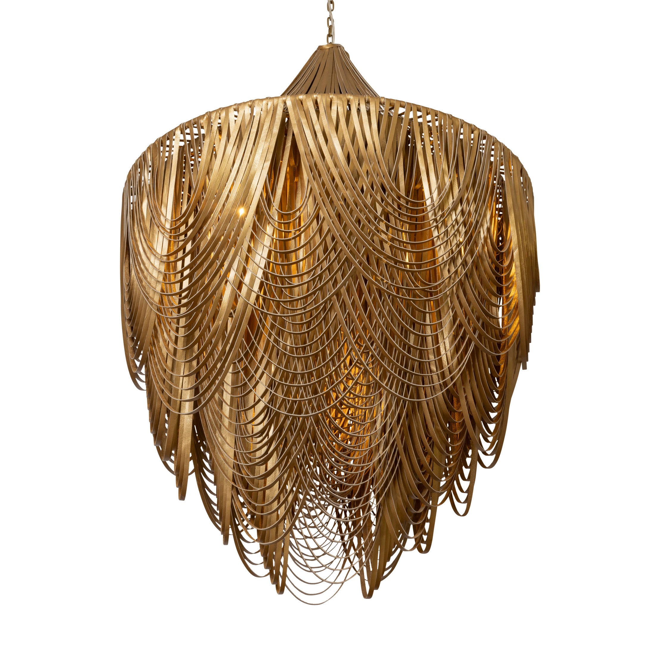 Extra Large Round Whisper with Crown Leather Chandelier in Metallic Leather