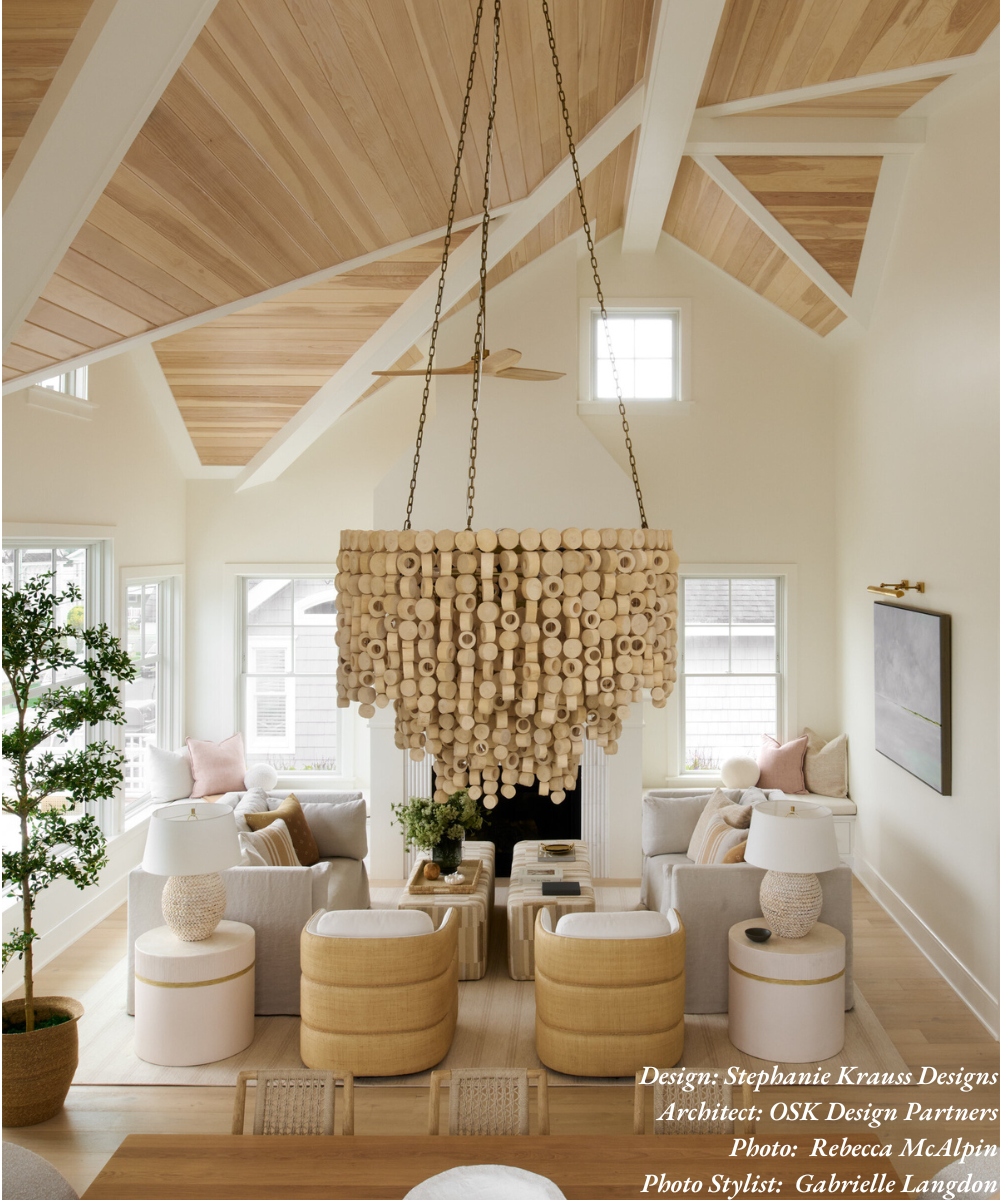 Large Round Wood Disc Chandelier in Natural Finish