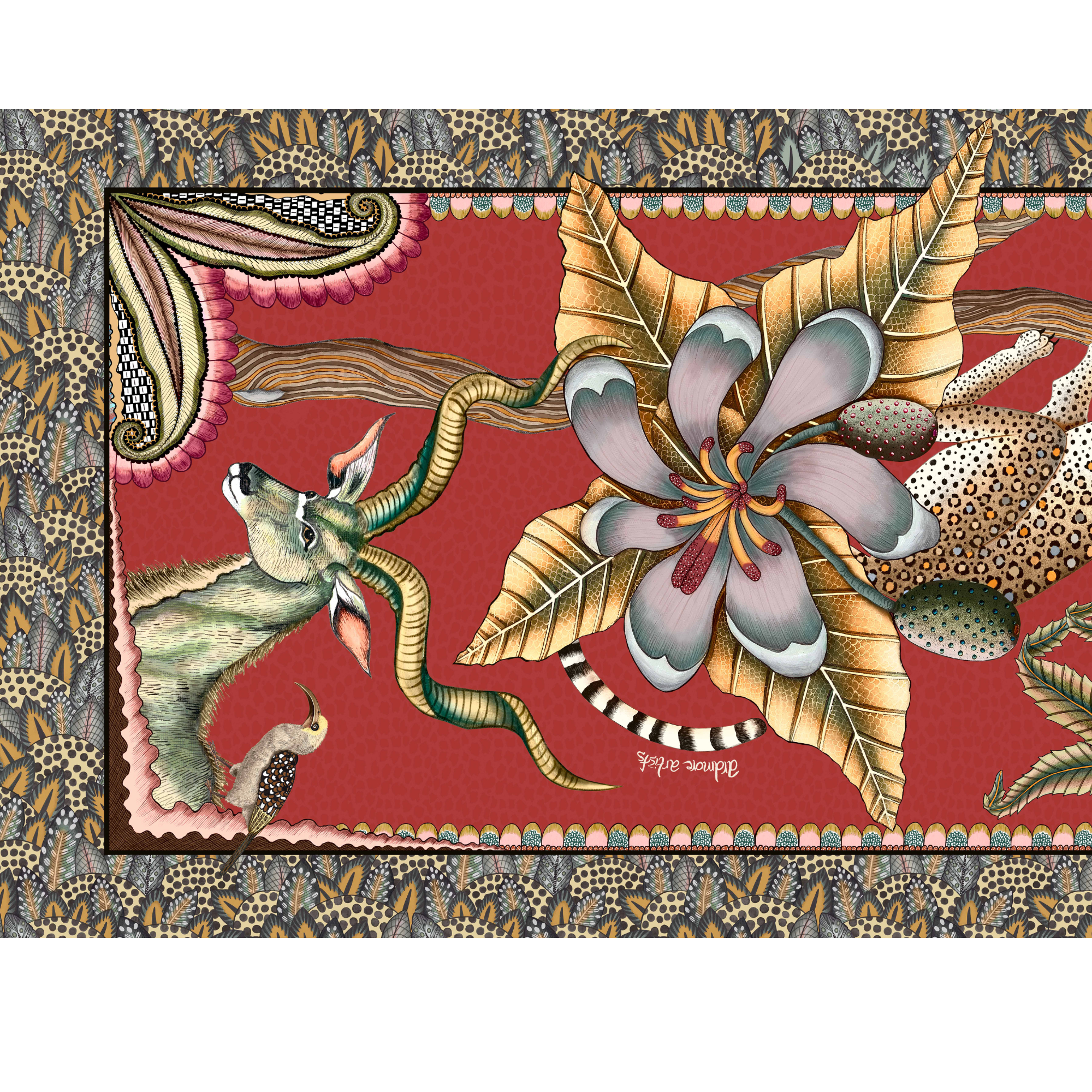 Pangolin Park Table Runner - Royal Red