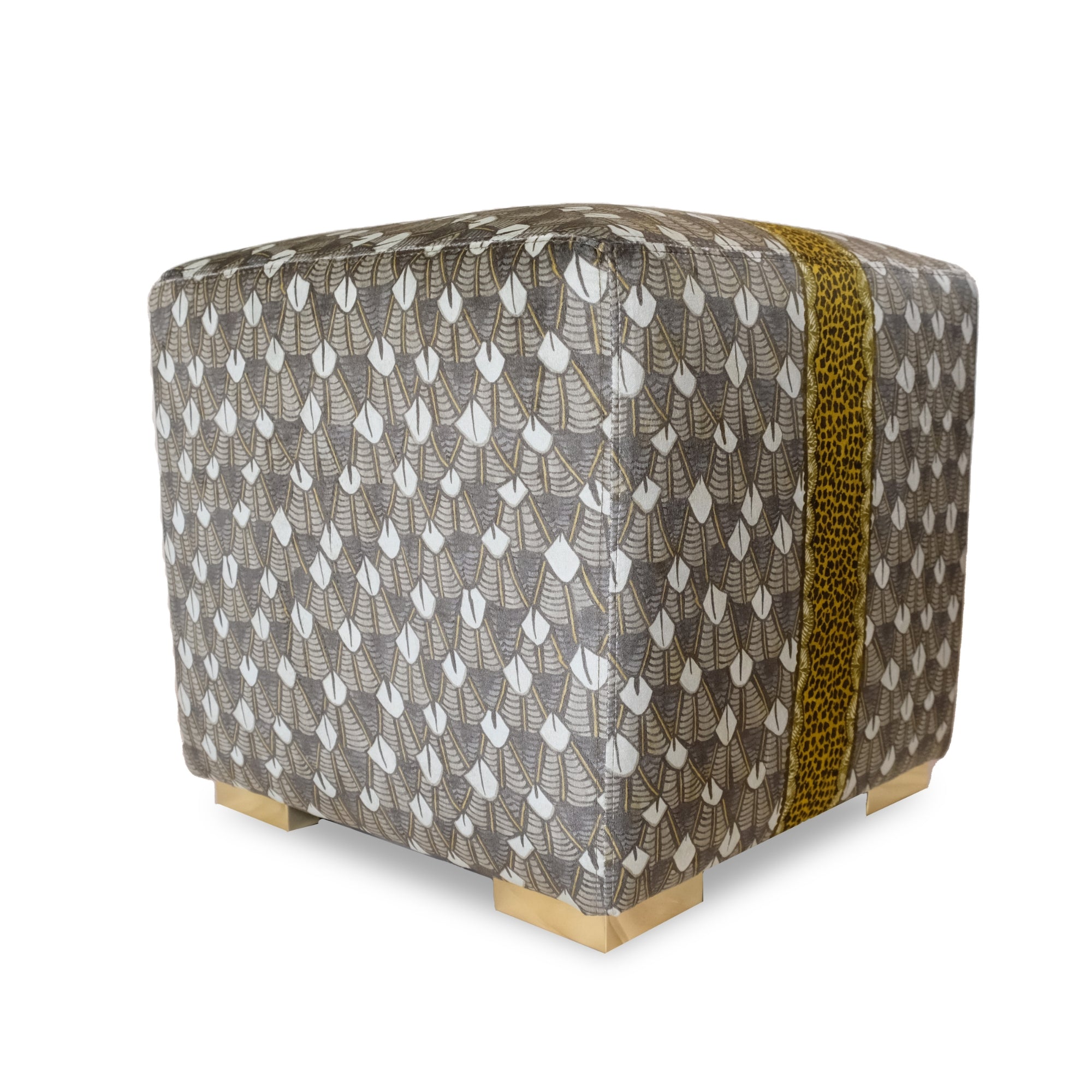 Feather Velvet Silver Ripple Cube Ottoman