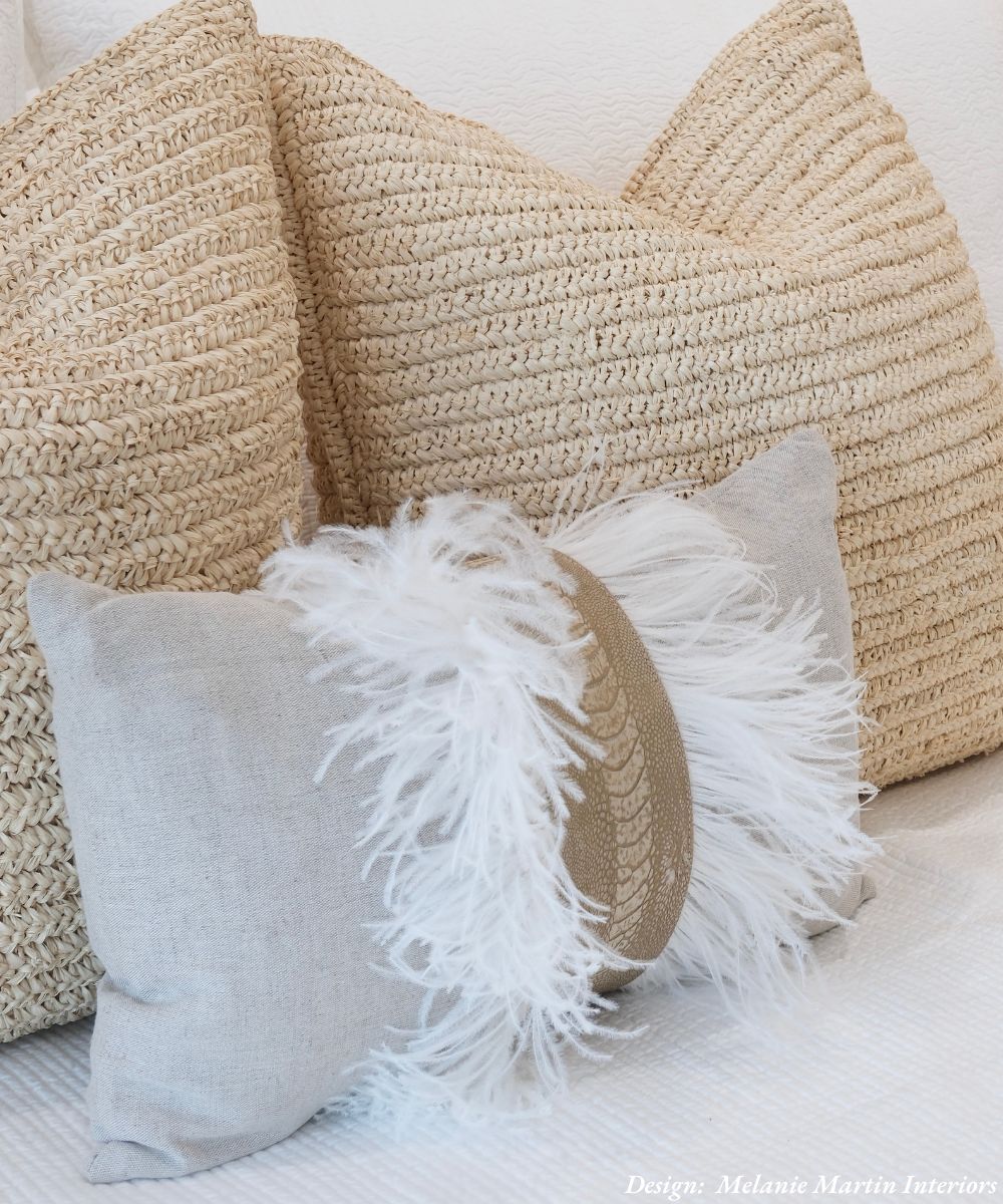 Ostrich Trim Pillow - Stone Washed / Linen