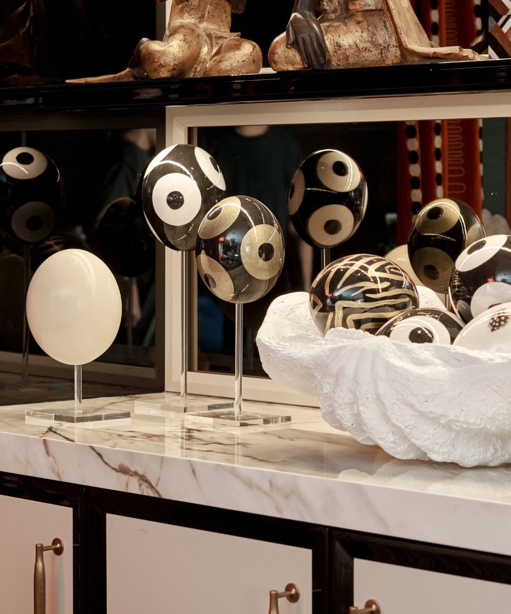 Painted Ostrich Egg - Black & Gold Circles