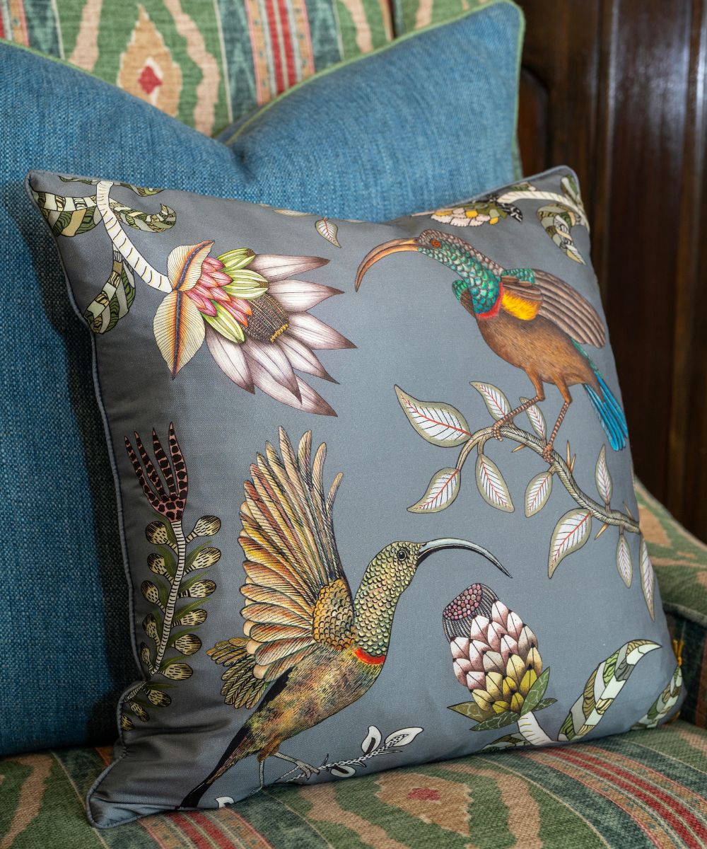 Protea Garden Silk Pillow - Ash