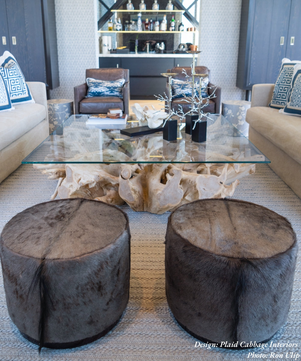 Round Wildebeest Hide Ottoman