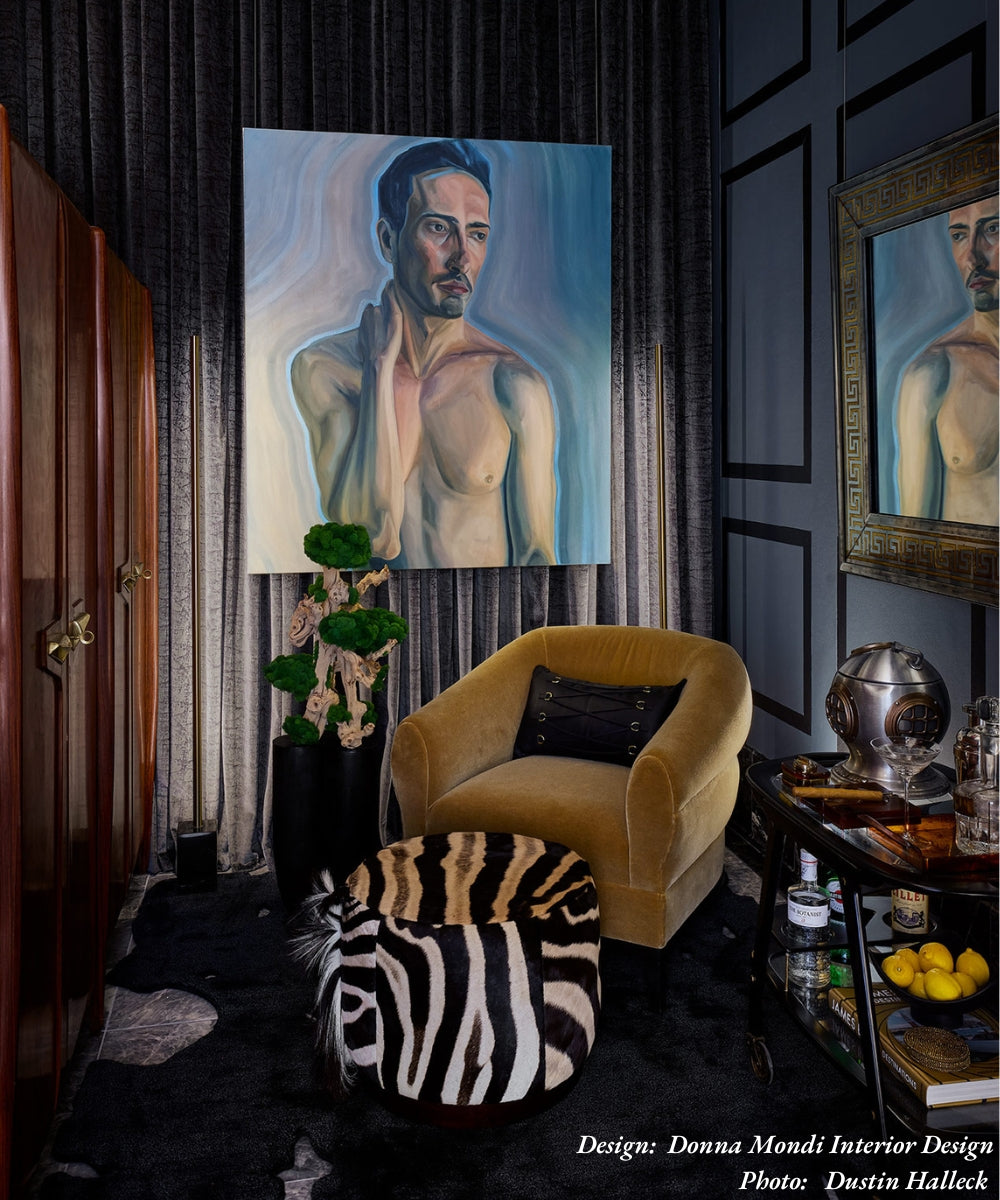 Round Zebra Hide Ottoman