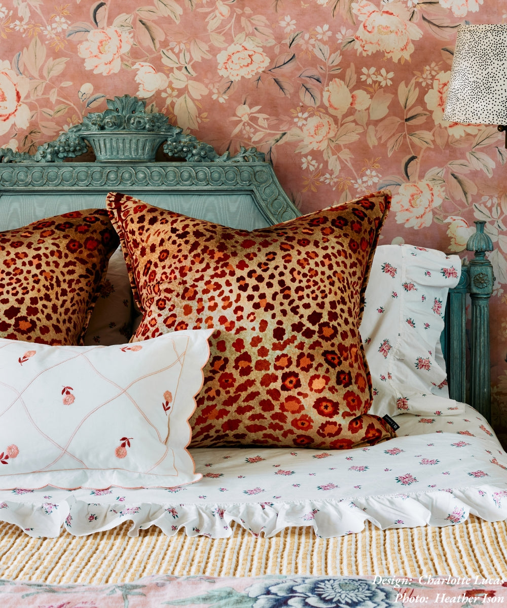 Safari Spot Velvet Pillow - Coral