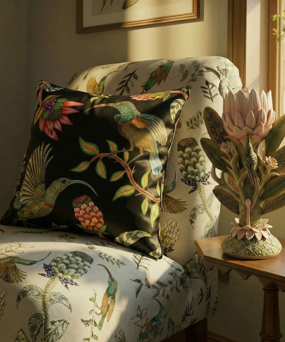 Protea Garden Cotton Pillow - Night