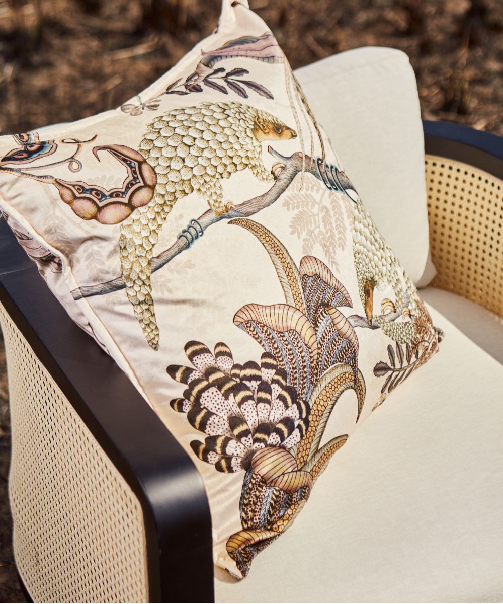 Thanda Pangolin Velvet Pillow - Pearl