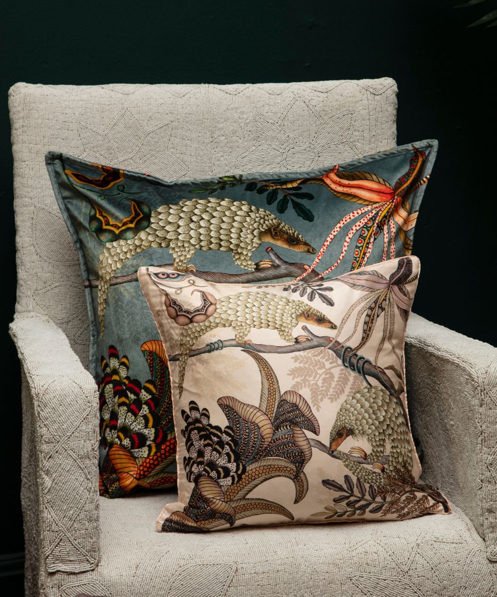 Thanda Pangolin Silk Pillow - Pearl