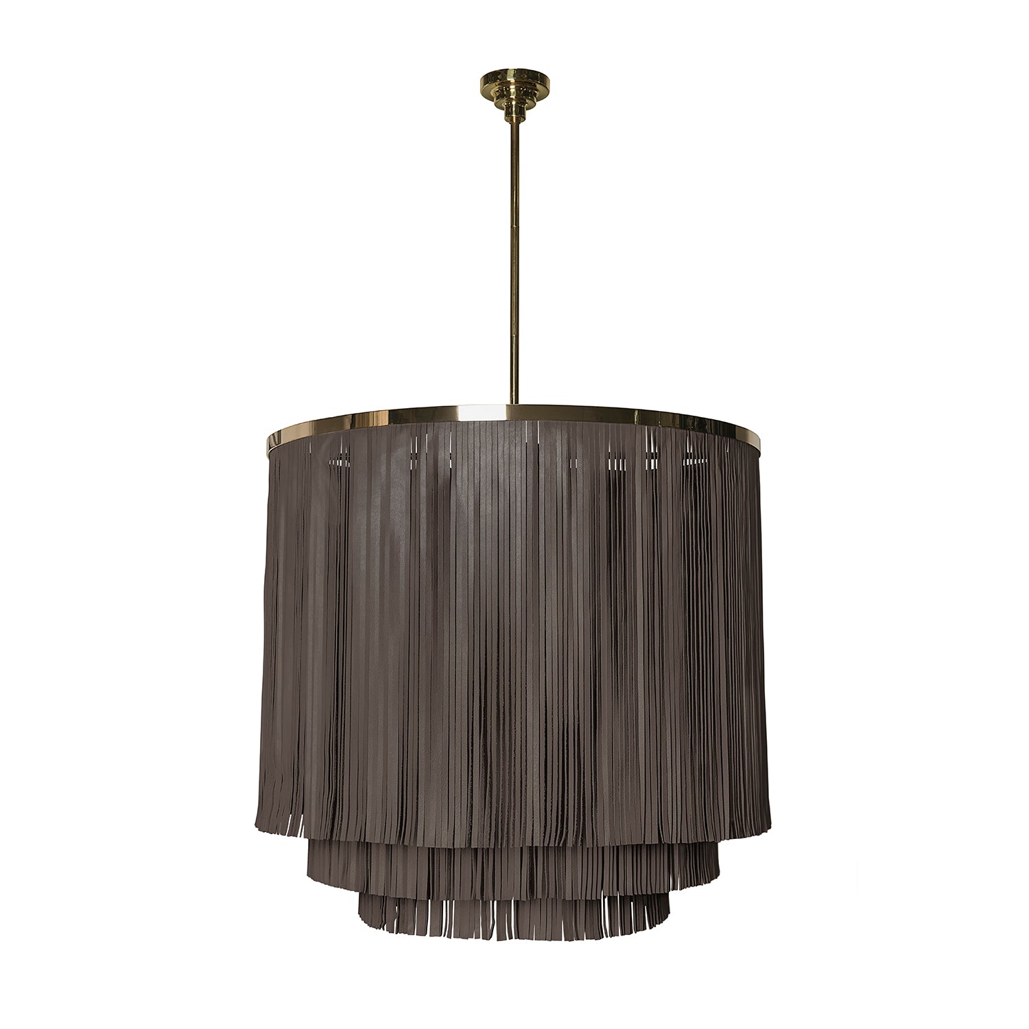Large NeKeia Leather Chandelier in Brass Finish and Premium Leather