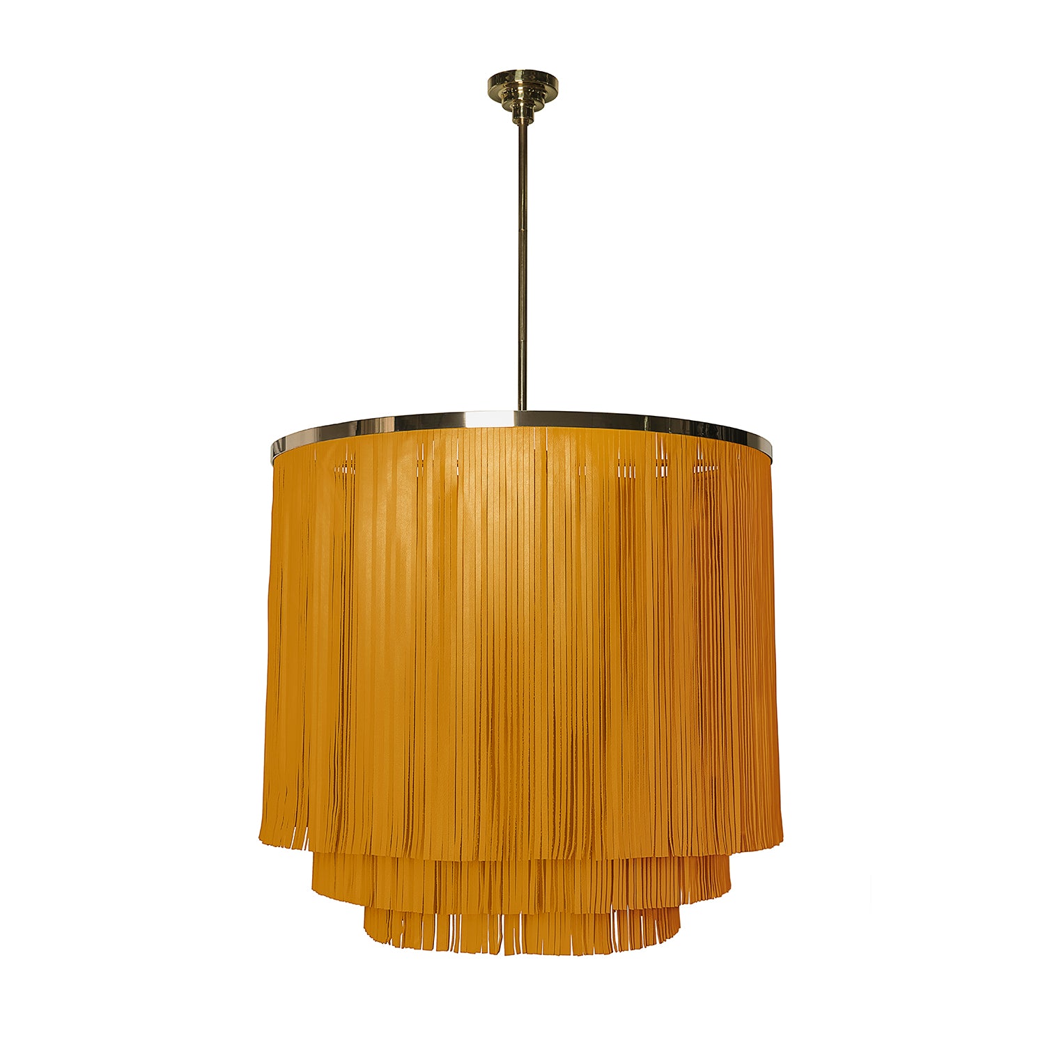 Large NeKeia Leather Chandelier in Brass Finish