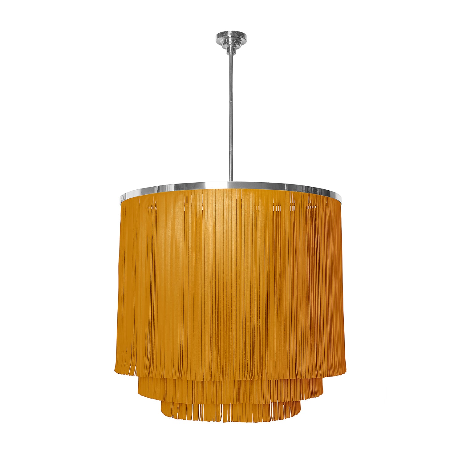 Large NeKeia Leather Chandelier in Nickel Finish and NeKeia Leather