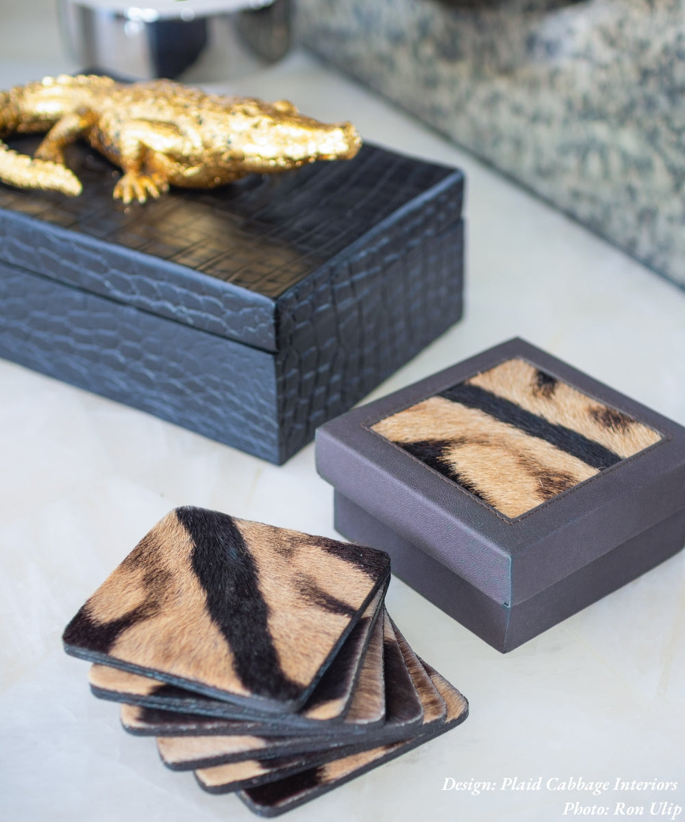 Zebra Hide Coasters w/ Tie (s/6)
