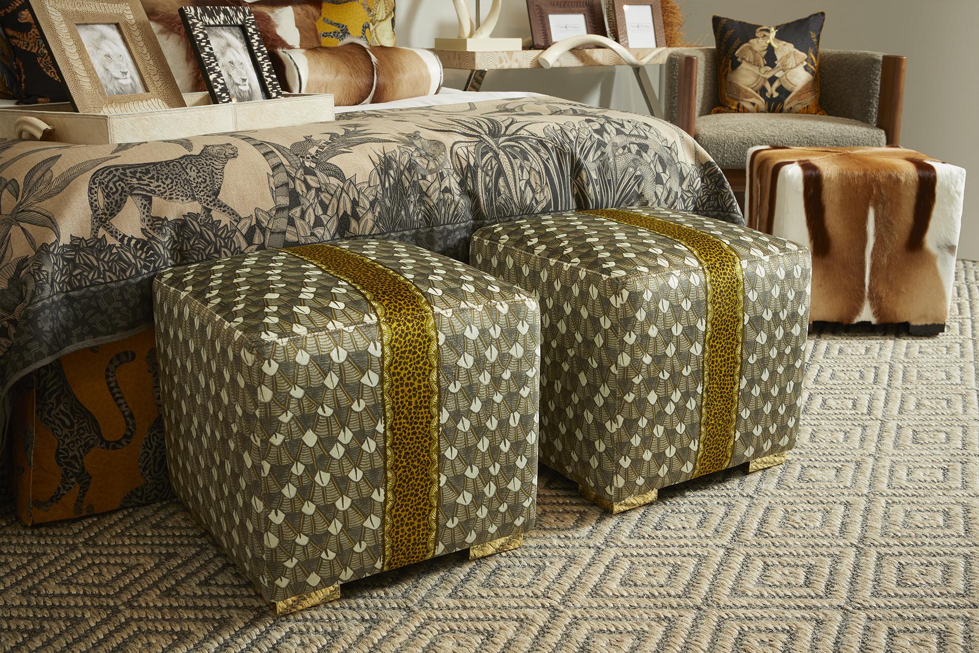 Feather Velvet Cube Ottoman