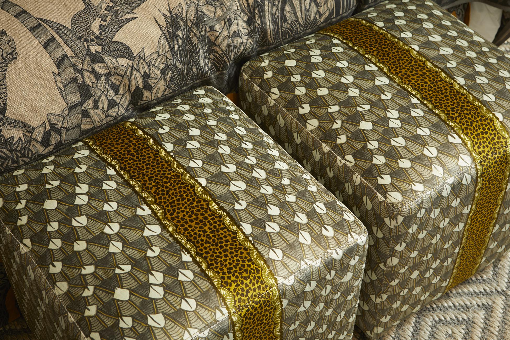 Feather Velvet Cube Ottoman