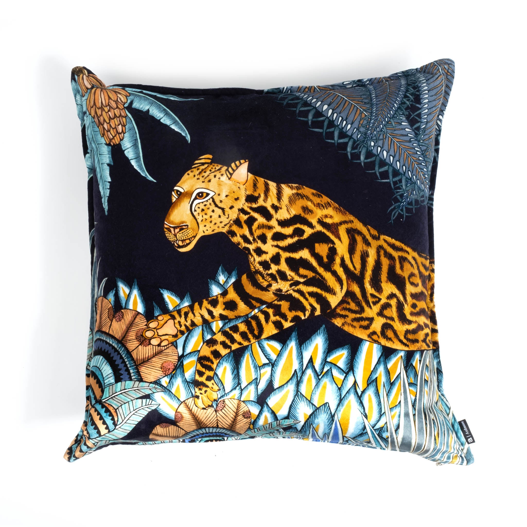 Cheetah Kings Forest Pillow - Velvet - Tanzanite
