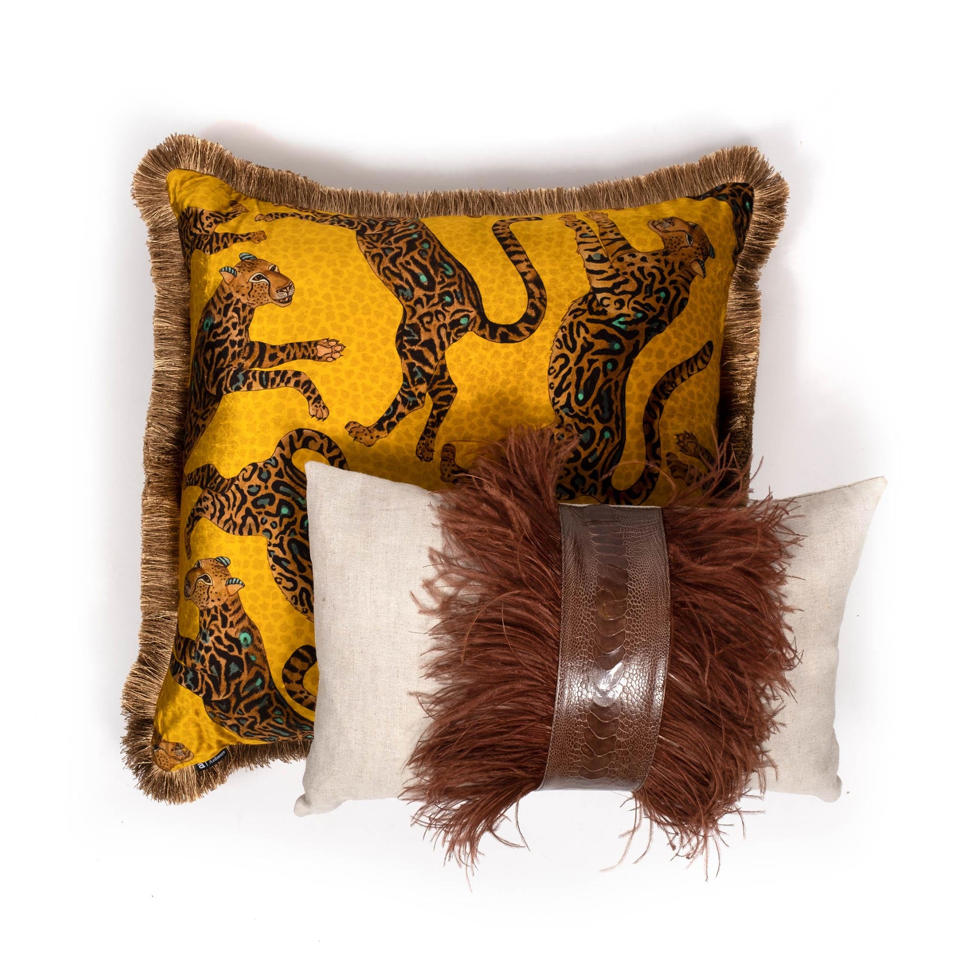 Cheetah Kings Pillow Velvet w Fringe Gold