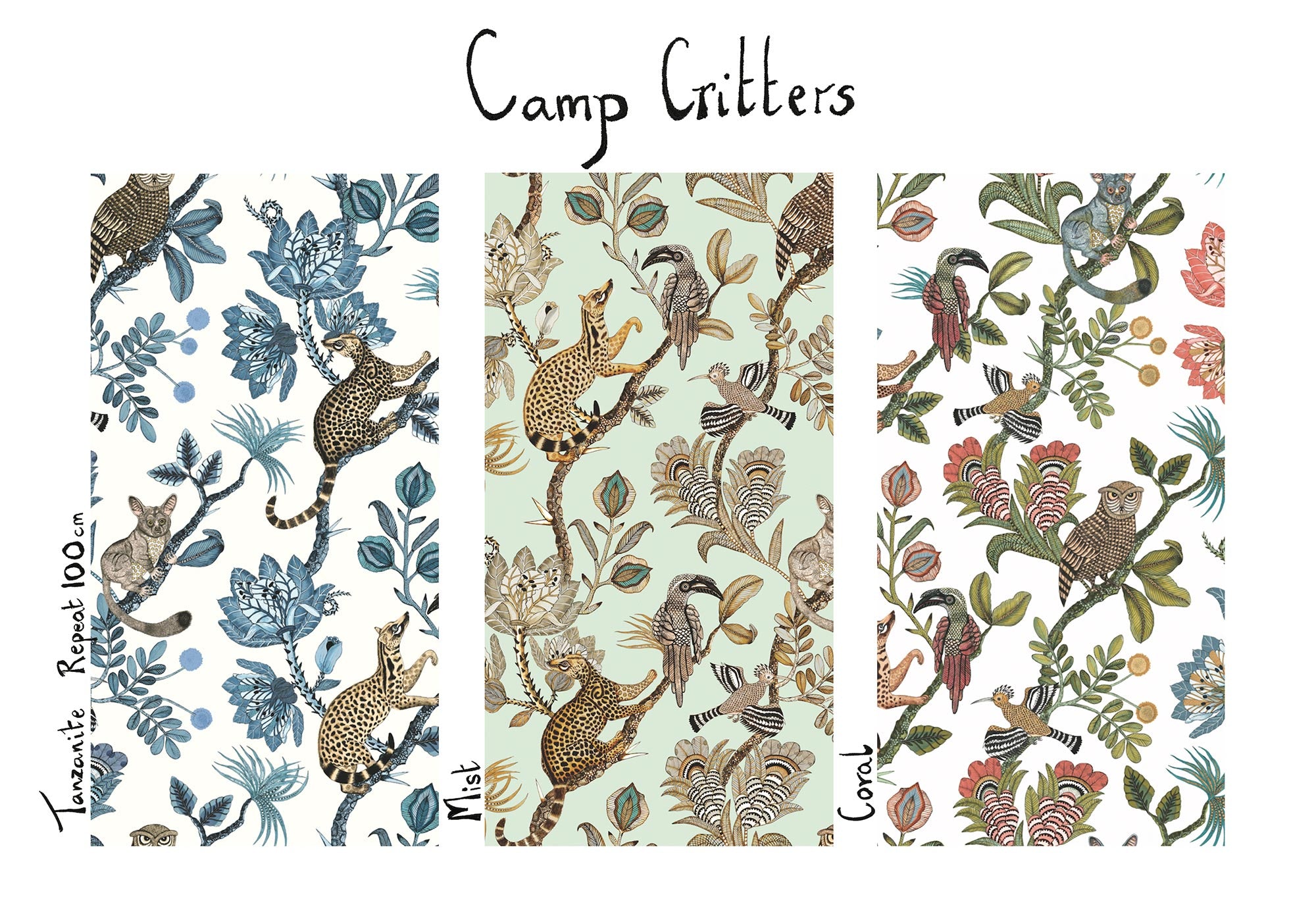 Camp Critters Fabric - Linen - Coral