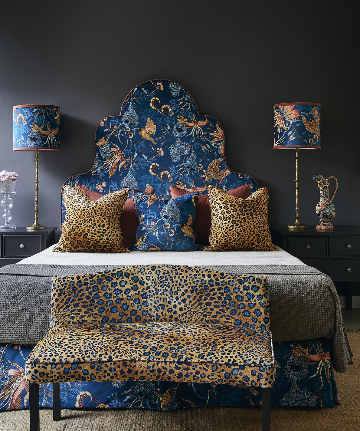 Thanda Nests Midnight Velvet Fabric, Ardmore Design