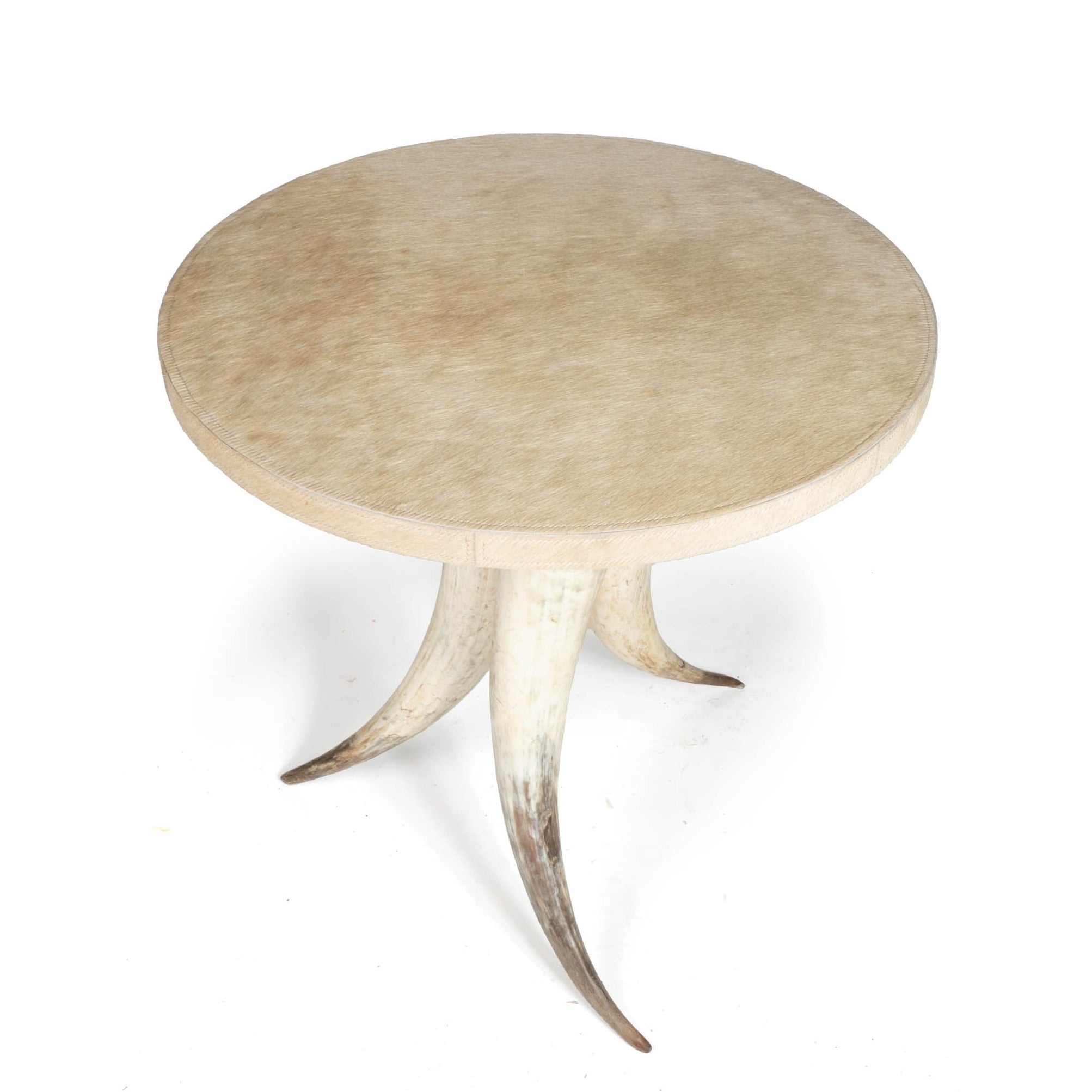 Cow Horn Table with Cream Cow Hide Top
