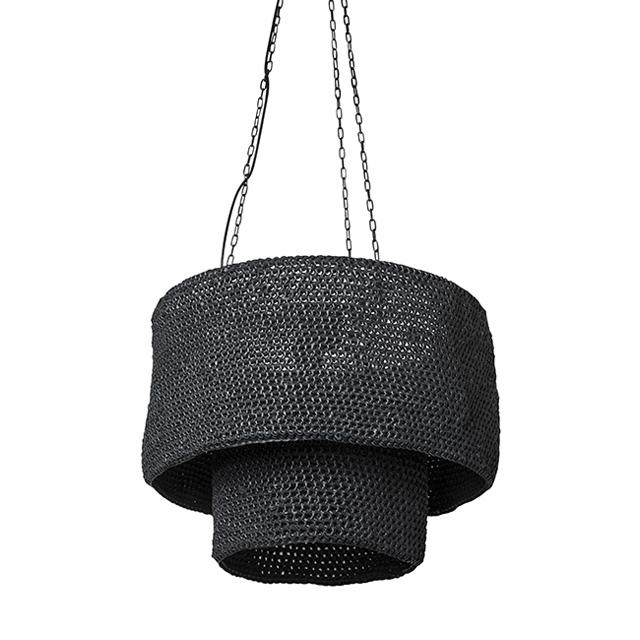 Kubili Crocheted Leather Tiered Chandelier in Black Leather