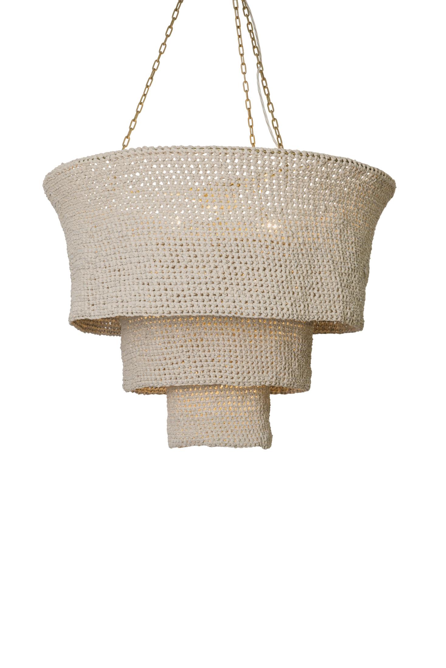Tathu Crocheted Leather Tiered Chandelier in Cream-Stone Leather