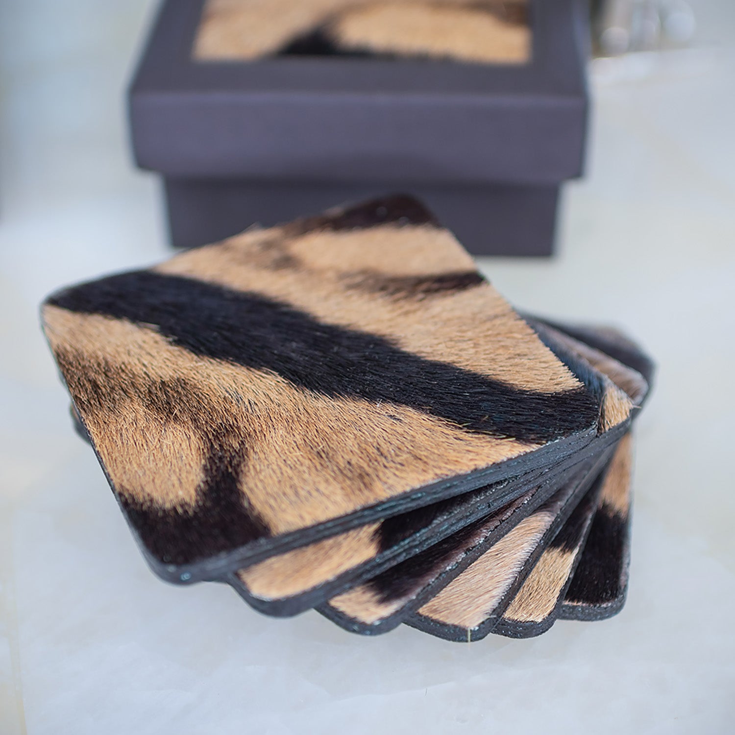 Zebra Hide Coasters w/ Tie (s/6)