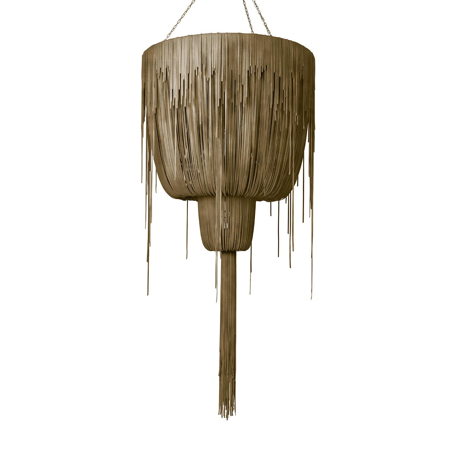 Large Round Double-Ball Urchin Leather Chandelier in Premium Leather