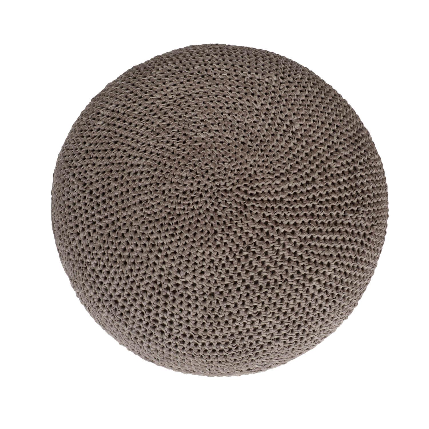 Crocheted Leather Round Ottoman on Brass Base