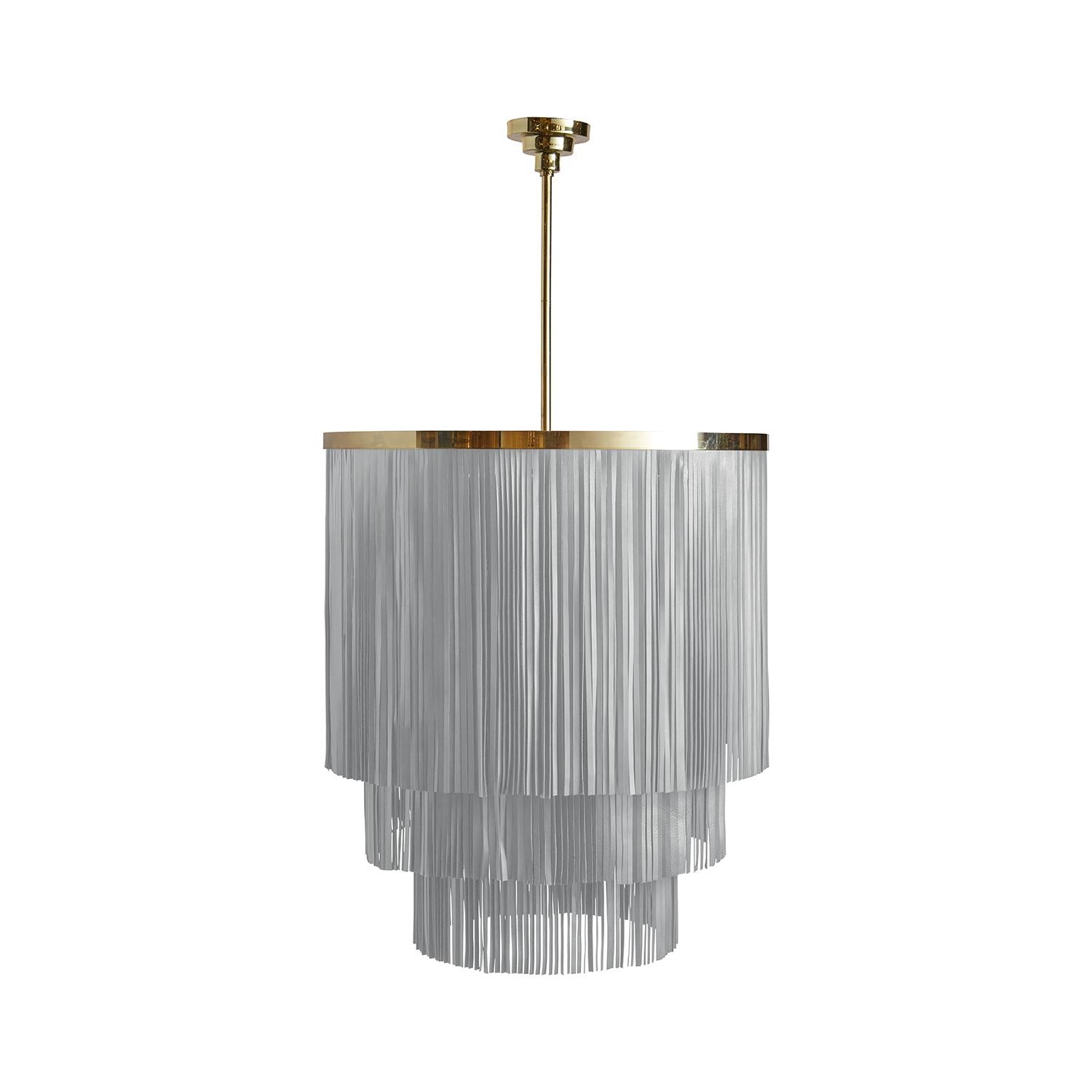Small NeKeia Leather Chandelier in Brass Finish and Metallic Leather