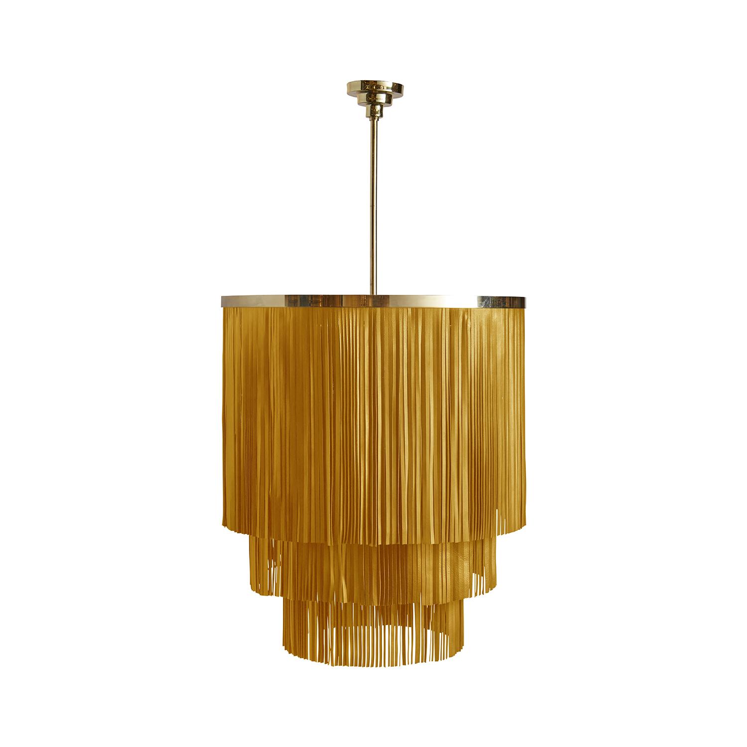 Small NeKeia Leather Chandelier in Brass Finish and NeKeia Leather