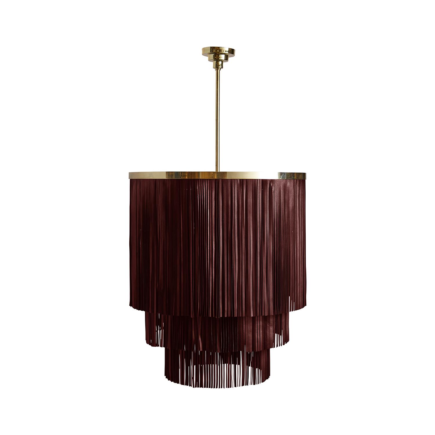 Small NeKeia Leather Chandelier in Brass Finish and NeKeia Leather