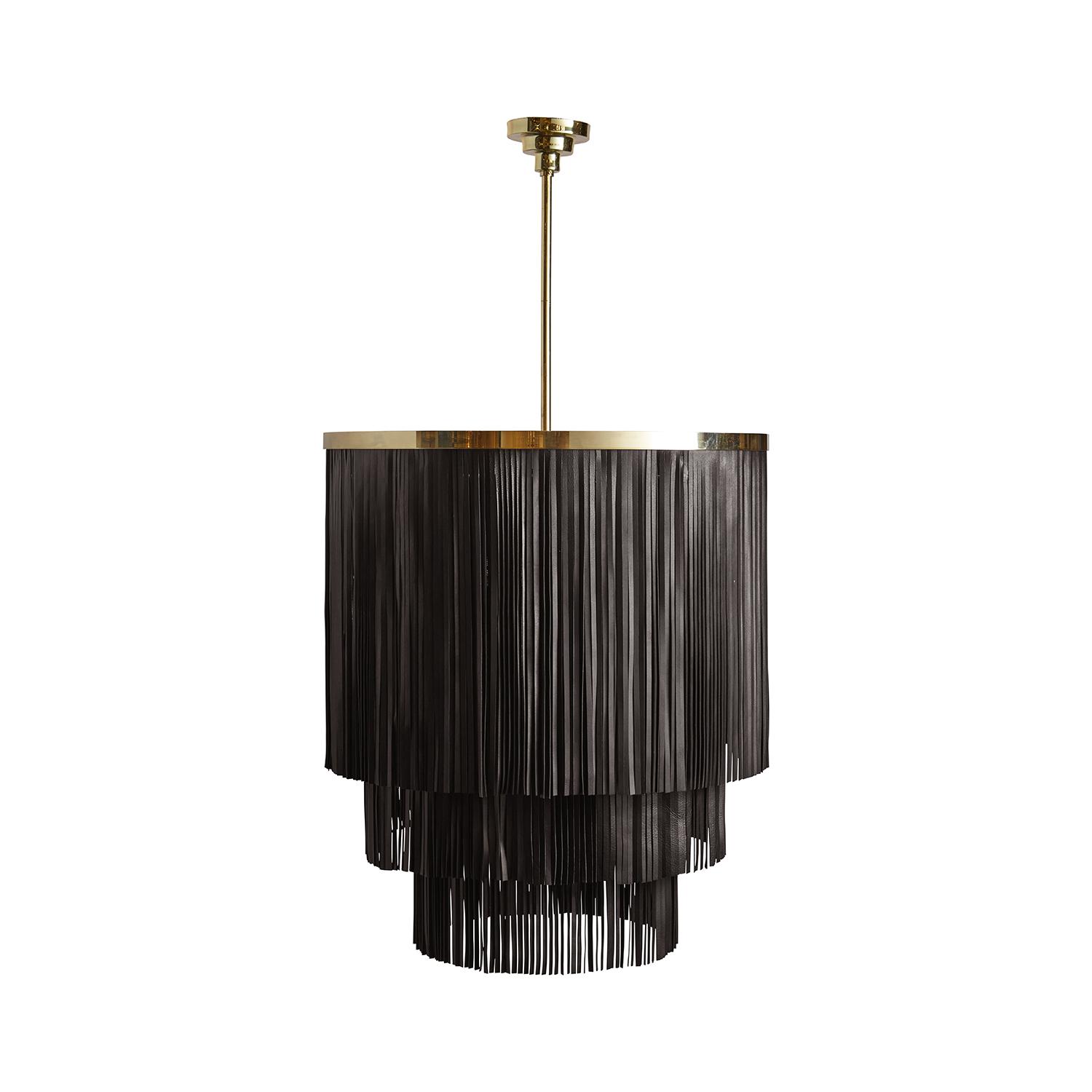 Small NeKeia Leather Chandelier in Brass Finish and Premium Leather