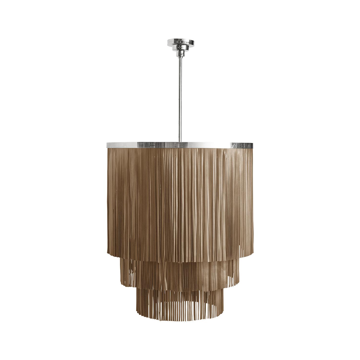 Small NeKeia Leather Chandelier in Nickel Finish and Metallic Leather