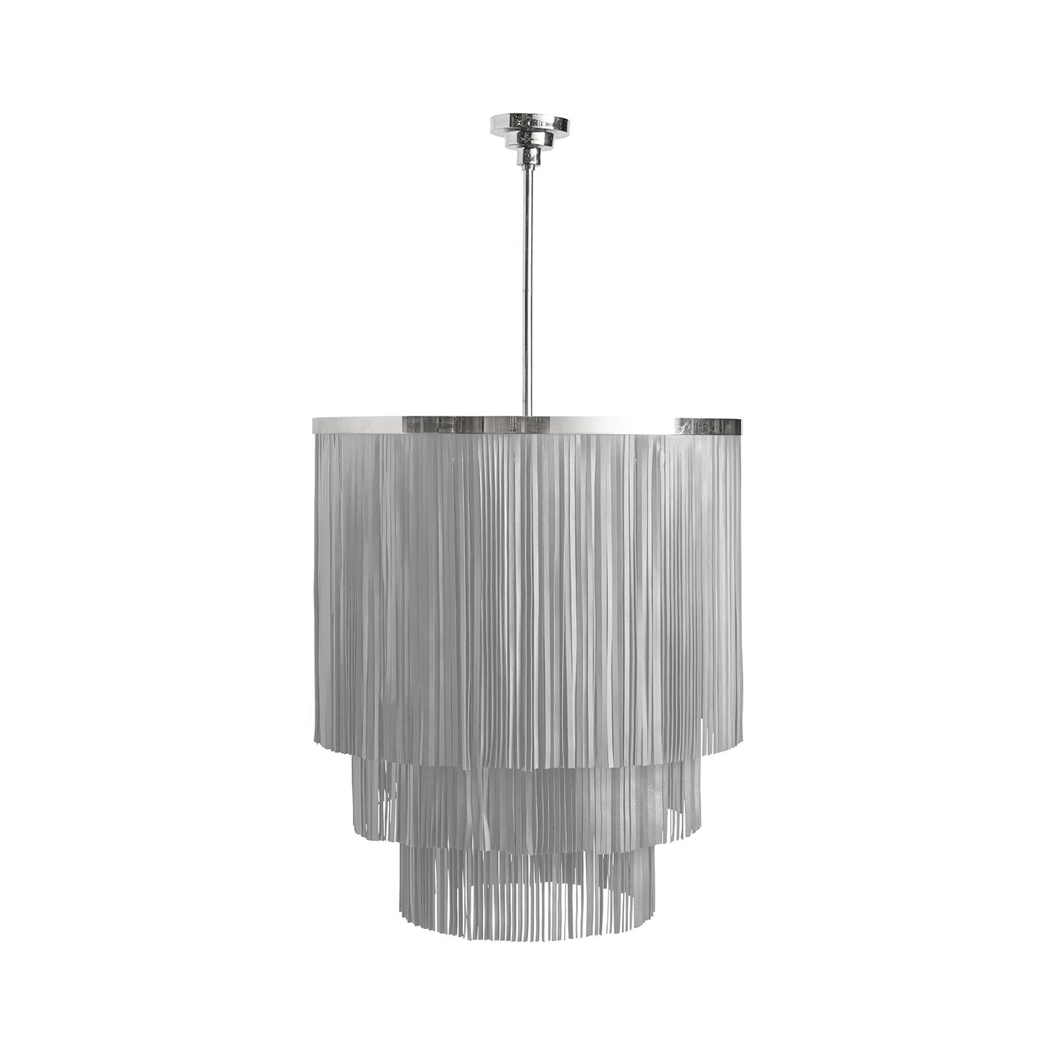 Small NeKeia Leather Chandelier in Nickel Finish and Metallic Leather