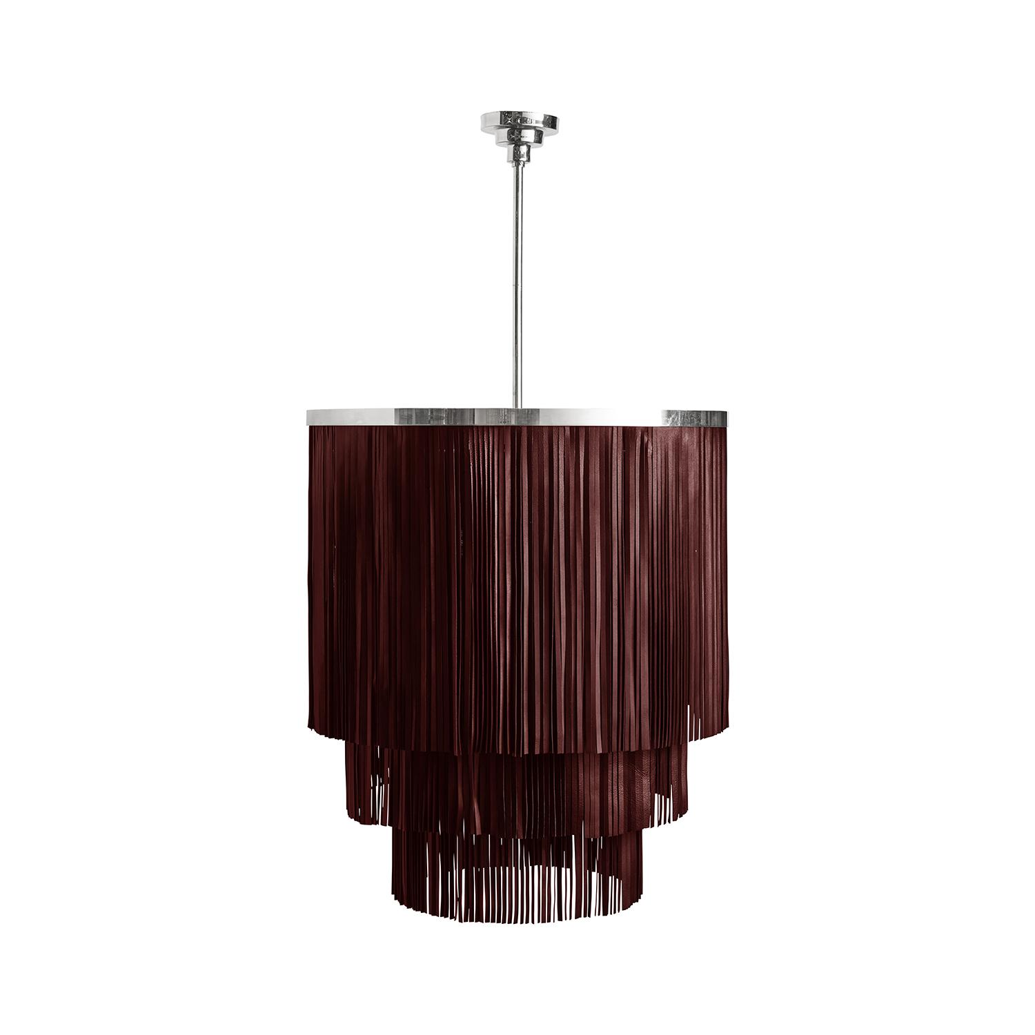 Small NeKeia Leather Chandelier in Nickel Finish and NeKeia Leather