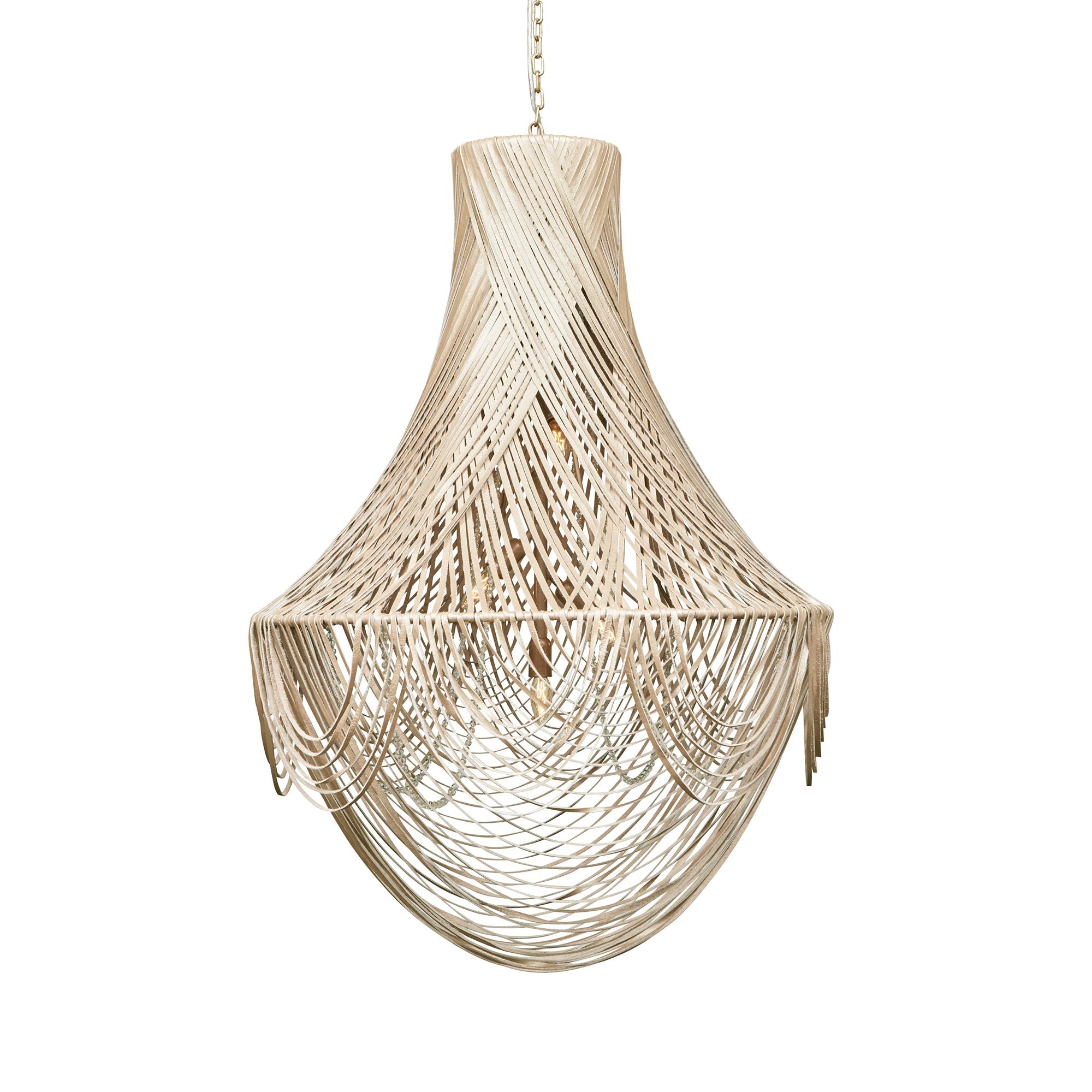 Large Empire Leather Chandelier in Cream-Stone Leather