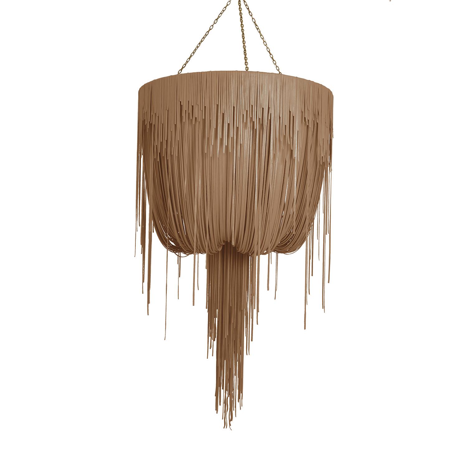 Large Round Urchin Leather Chandelier in Metallic Leather