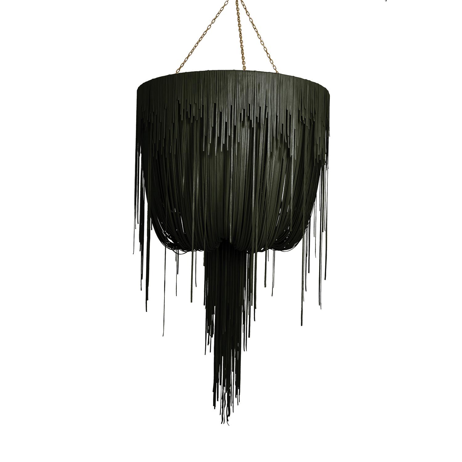 Large Round Urchin Leather Chandelier in NeKeia Leather