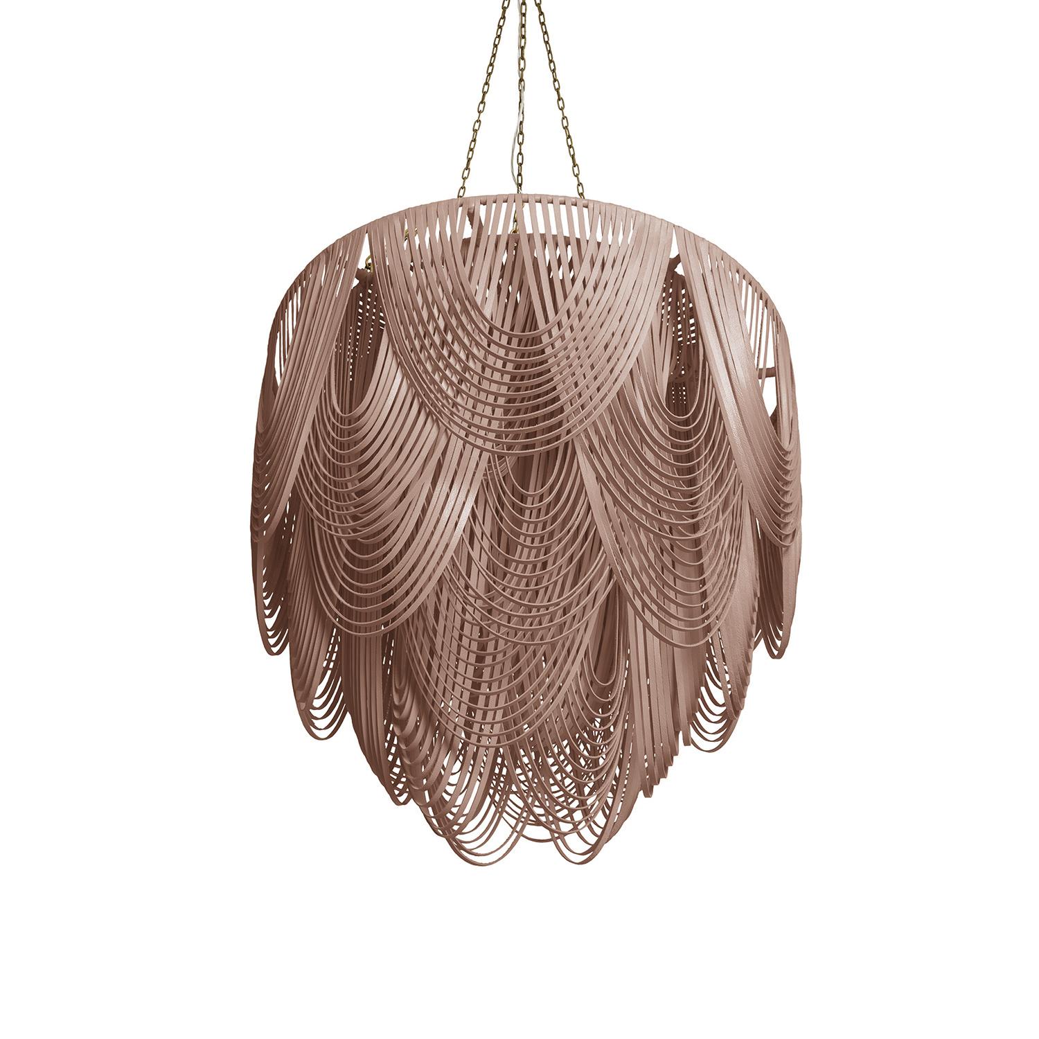 Large Round Whisper Leather Chandelier in Metallic Leather
