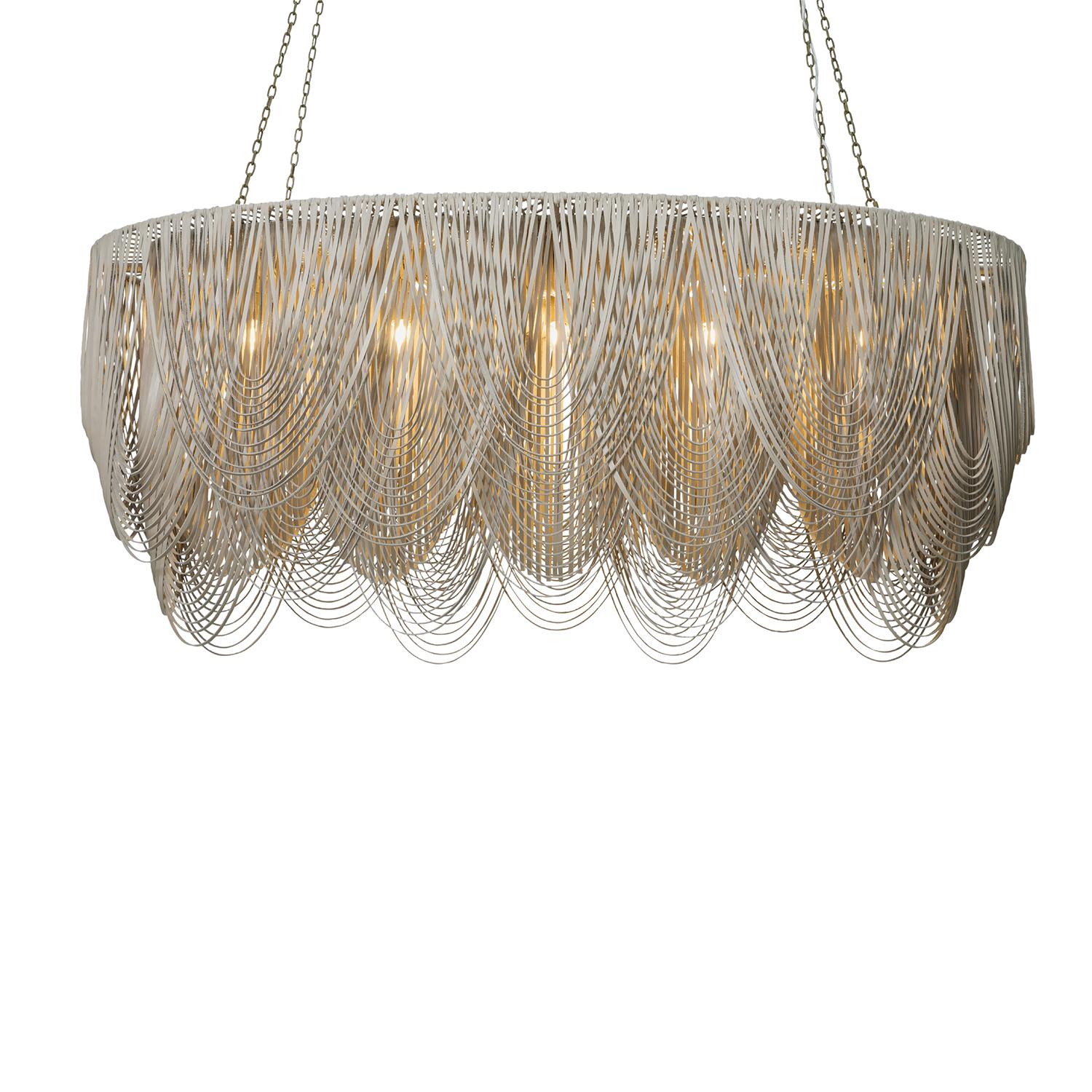 Large Oval Whisper Leather Chandelier in Cream-Stone Leather