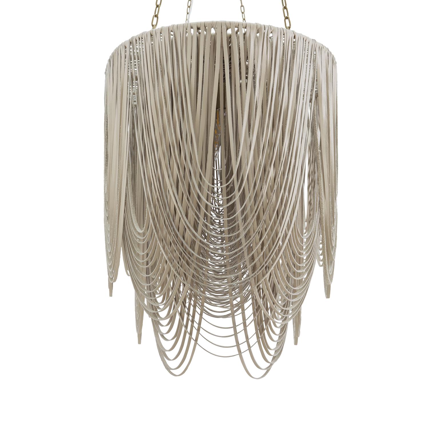 Large Oval Whisper Leather Chandelier in Cream-Stone Leather