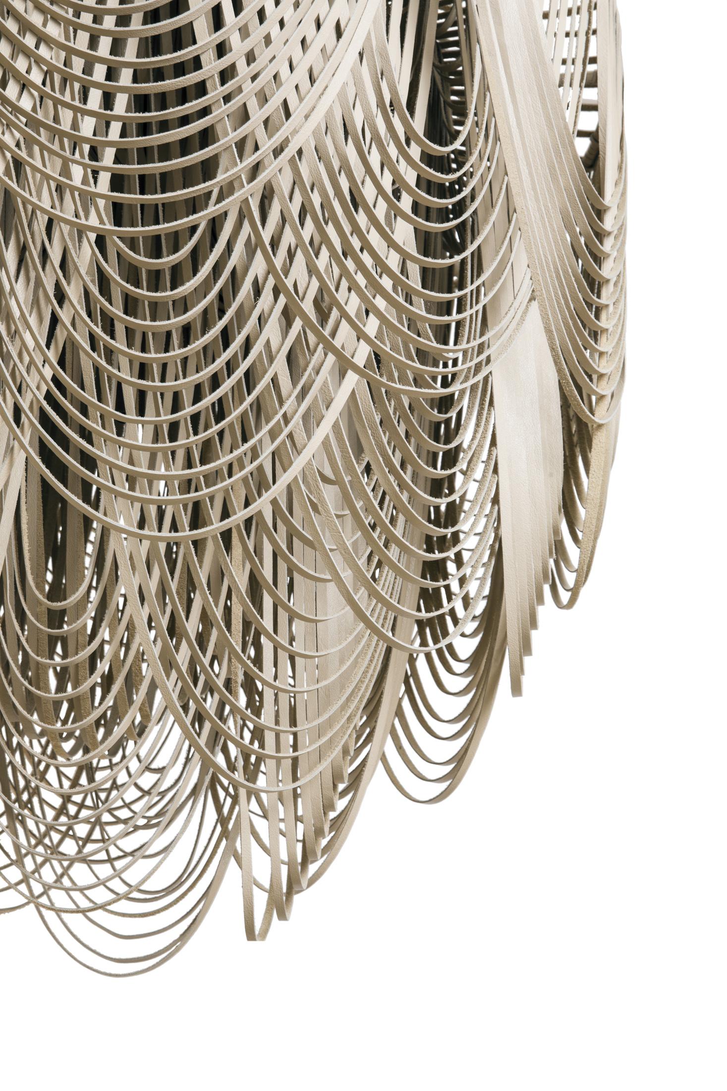 Large Whisper with Crown Cream-Stone Fringe Leather Chandelier