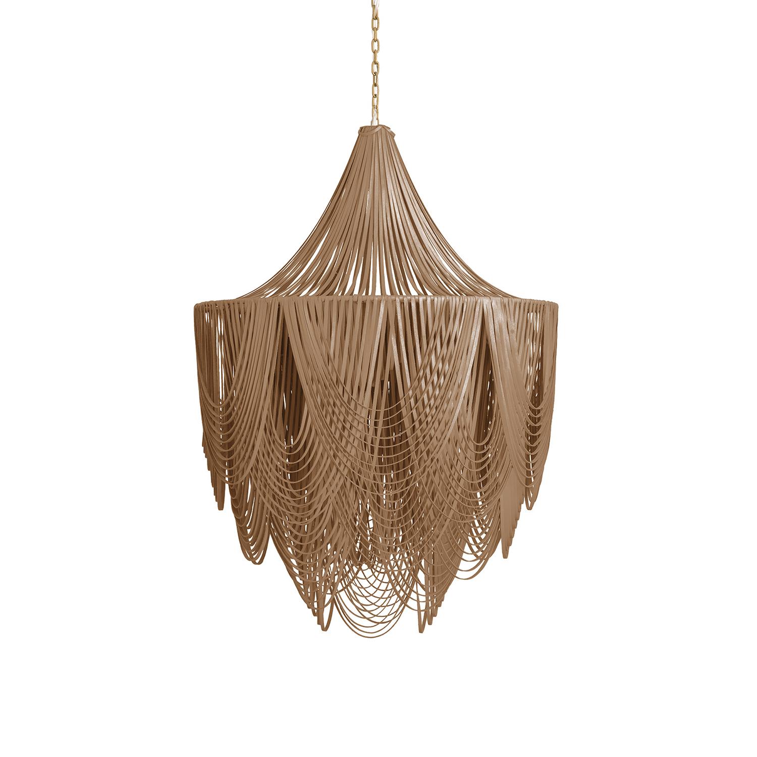 Large Round Whisper with Crown Leather Chandelier in Metallic Leather