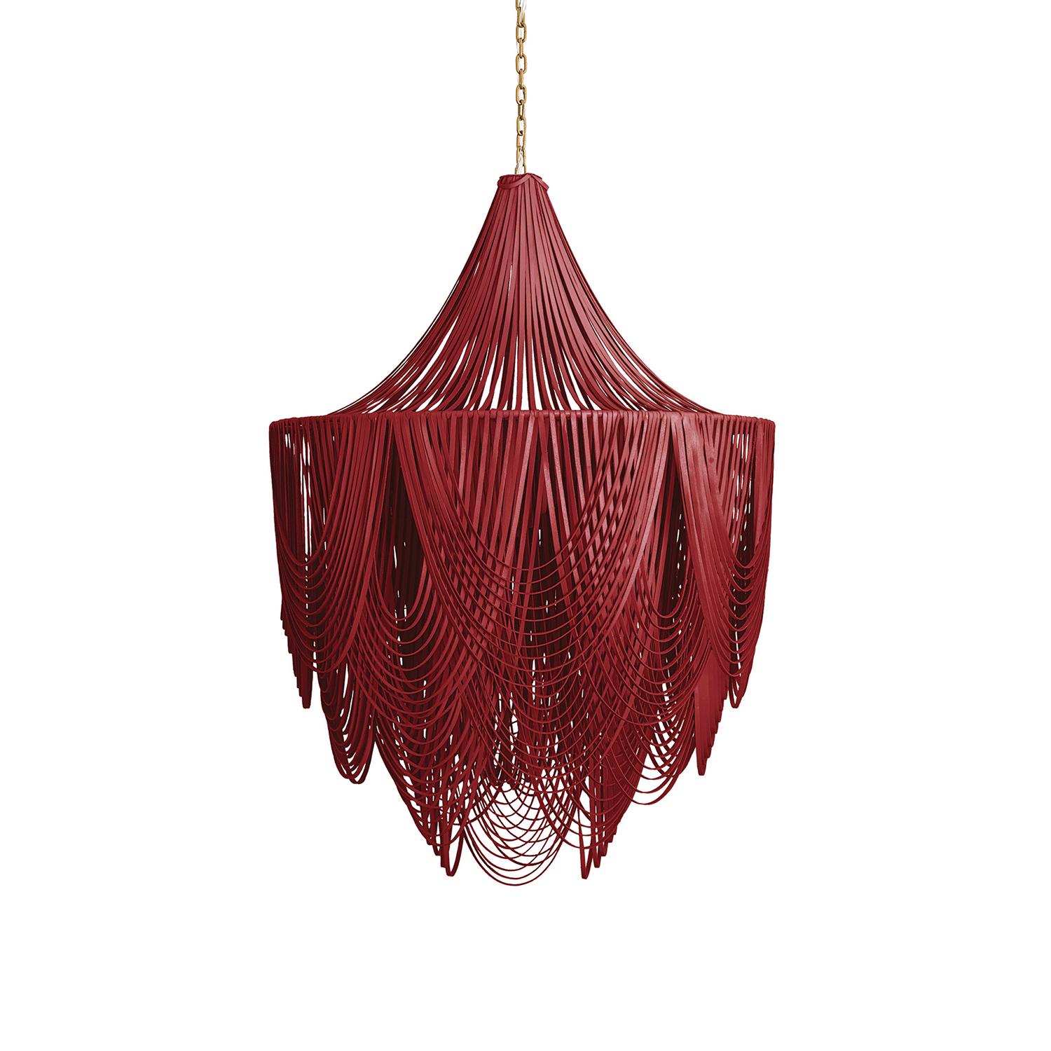 Large Round Whisper with Crown Leather Chandelier in NeKeia Leather